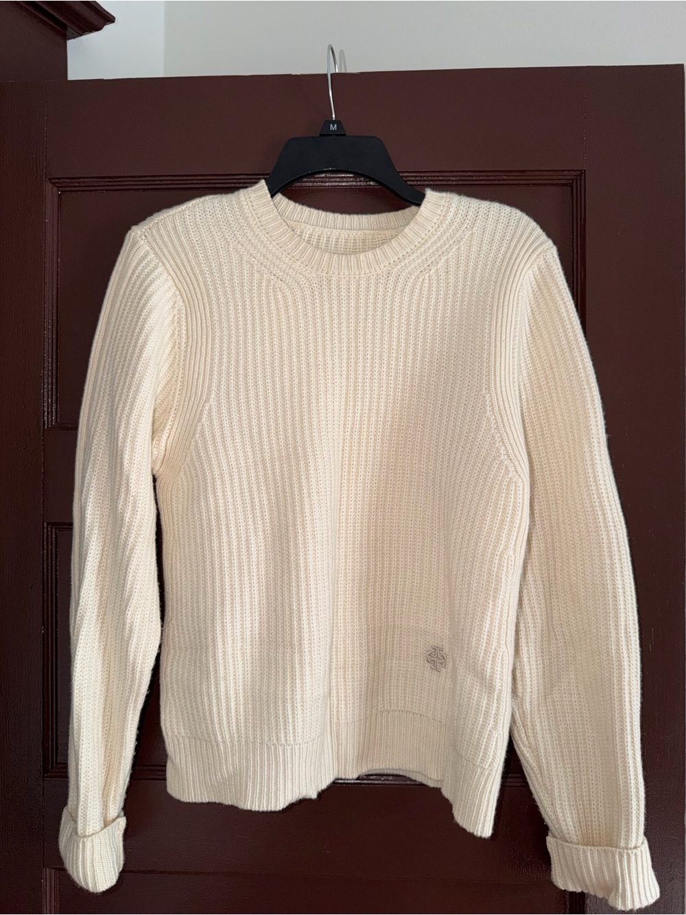 Tory Burch Cream Ribbed Cashmere Crew Sweater